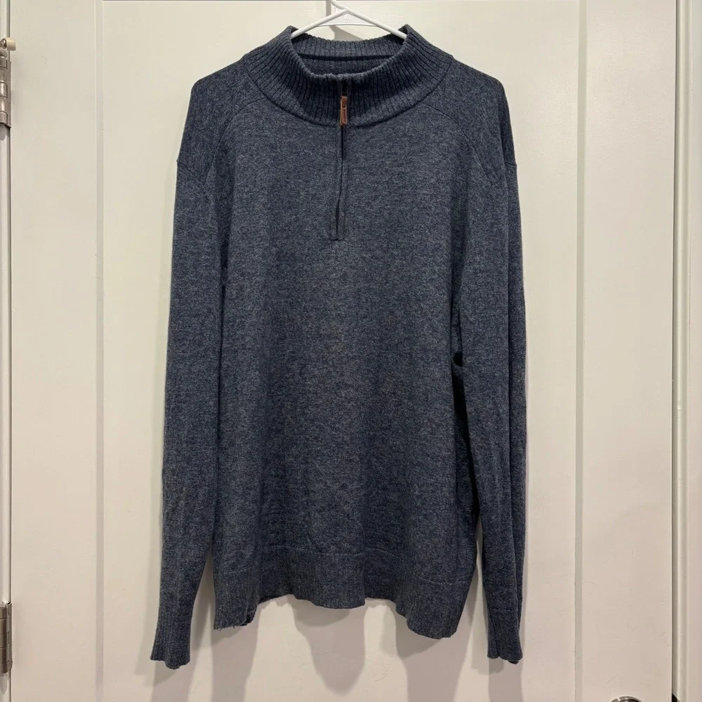 Smartwool Mens XL Merino Wool Blend Quarter Zip Sweater Heather Blue Pullover
